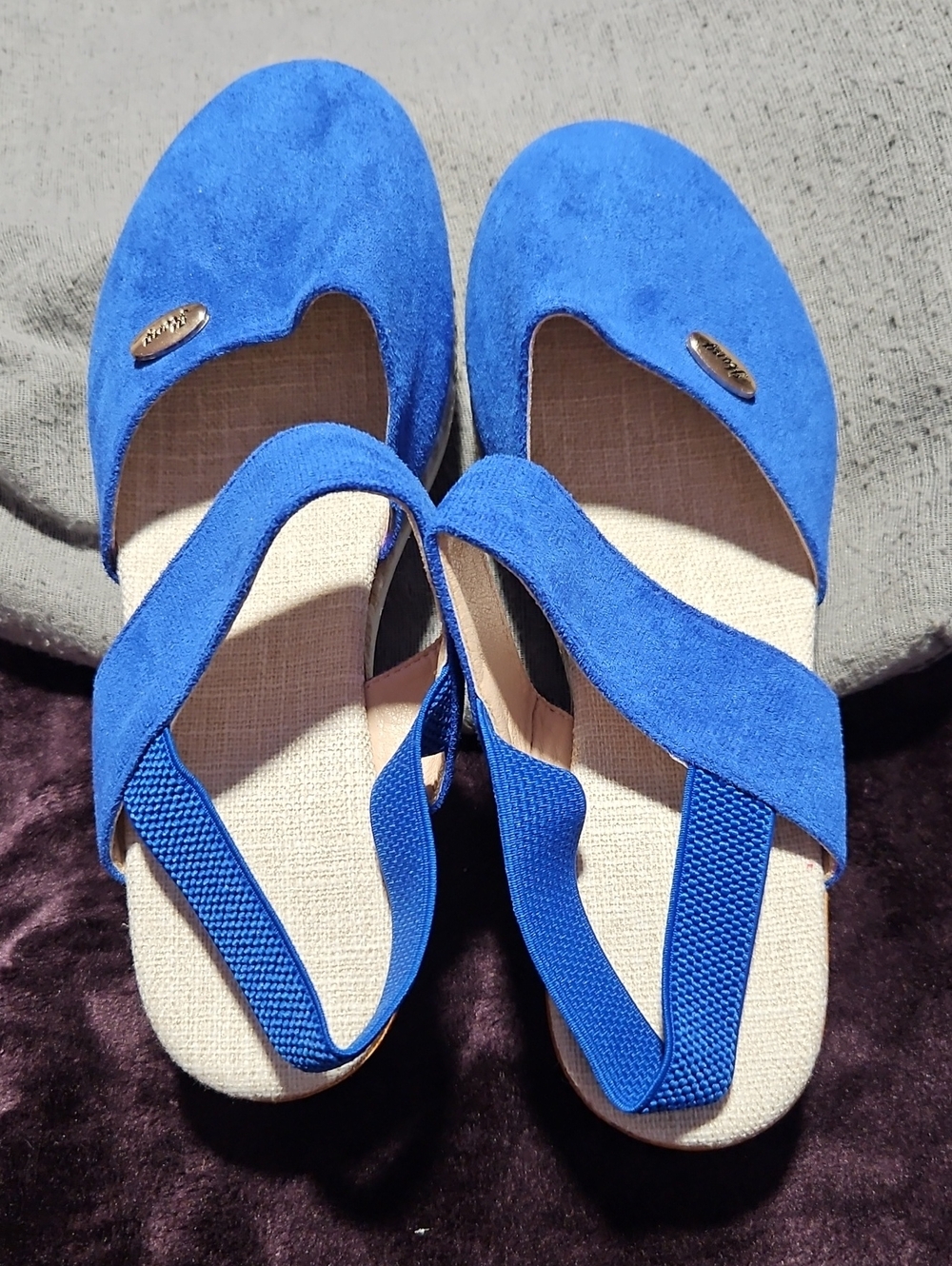 Blue Suede Slingback Flats - Comfort Slip-On Women's Shoes
